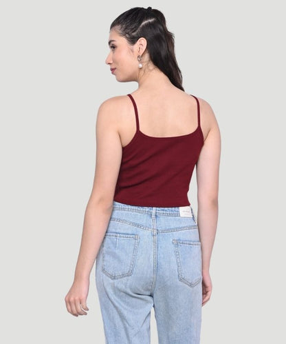 Women's Maroon Solid Noodle strap Slim Fit Top