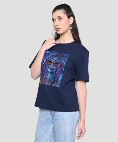 Women's Blue Graphic Print Half Sleeves Regular Fit T-Shirt